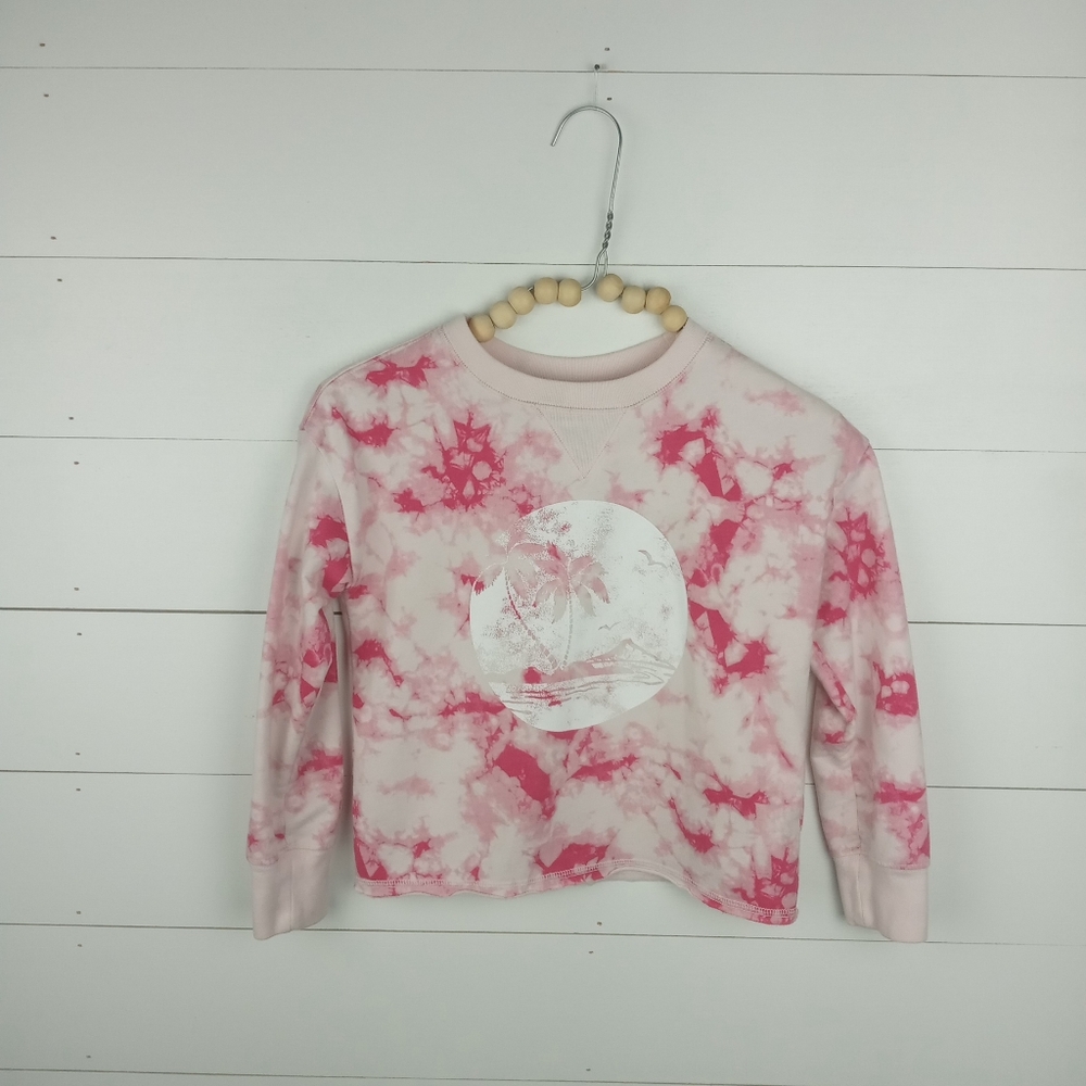 Gap Kids girls size 6-7 bright pink and pink tie dye beach design top